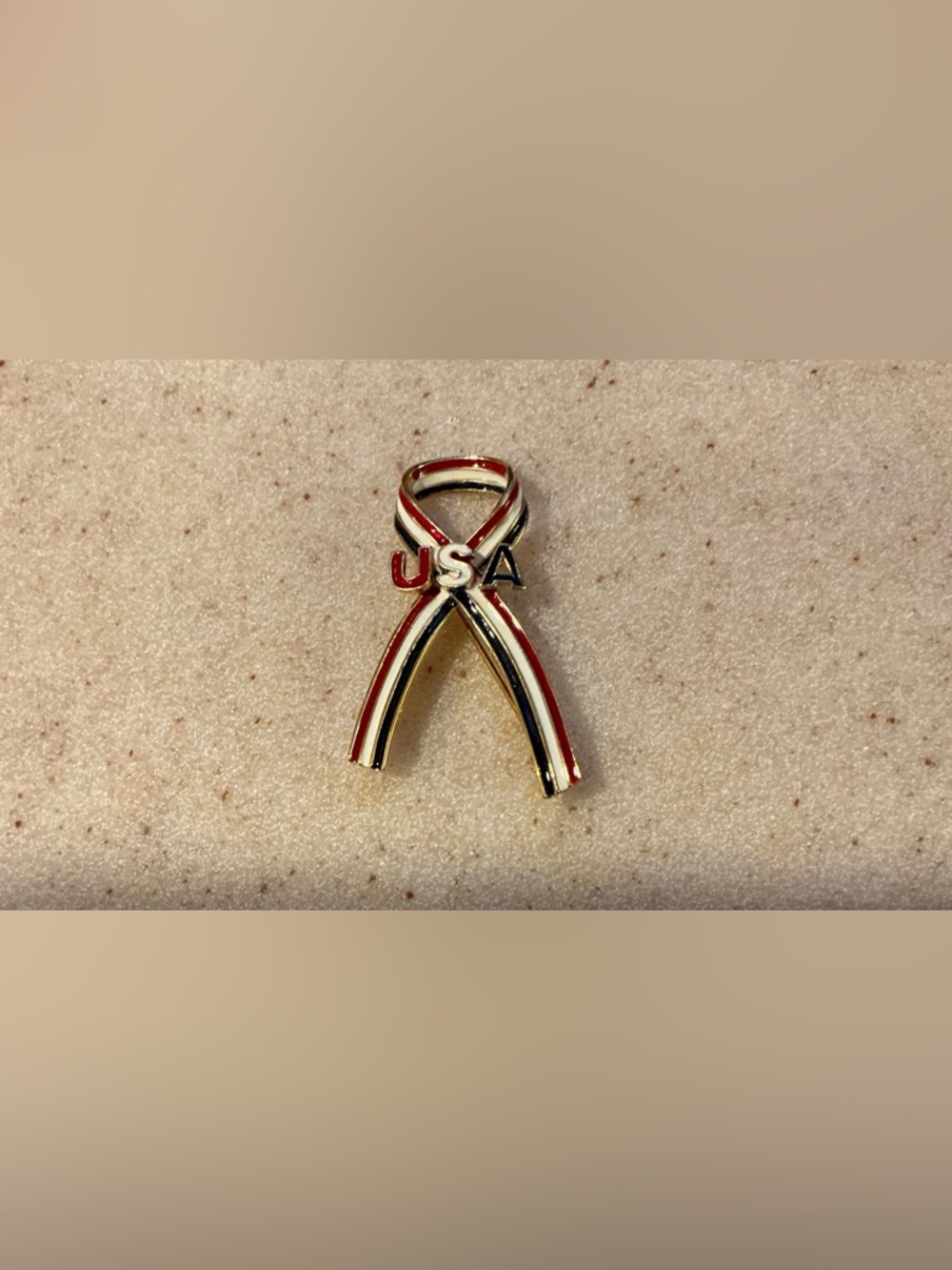 Premier Designs Gold-Tone Ribbon Brooch with Red, White & Blue Accents